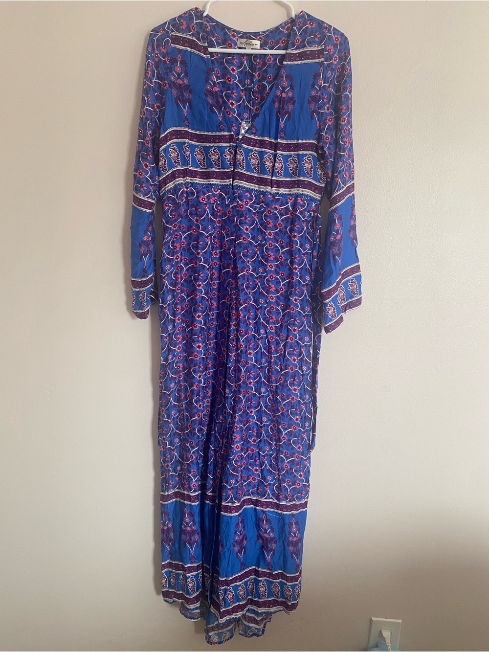 Arnhem Blue Floral Maxi Dress with Pink Accents
